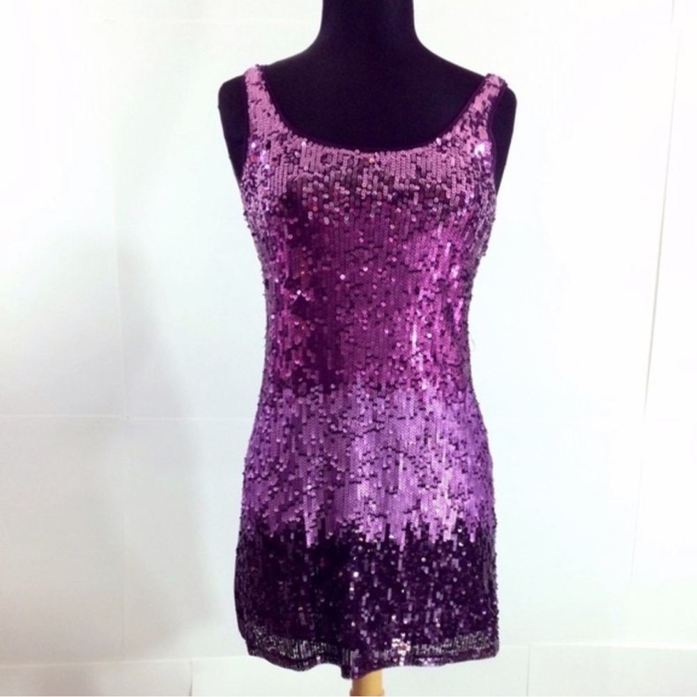 Vintage Y2K Express Purple Ombré Sequin Mini Tank Dress